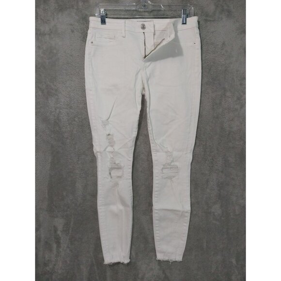 Abercrombie Fitch Jeans Women 4 White Harper Low Rise Super Skinny Distressed - Picture 1 of 9